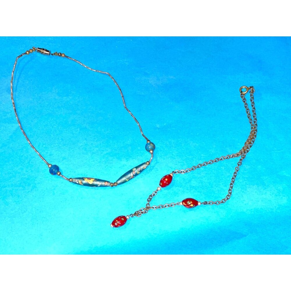 Vintage Silver Beaded Venetian Murano Millefiori Necklace Lot Blue and Red - Picture 10 of 10